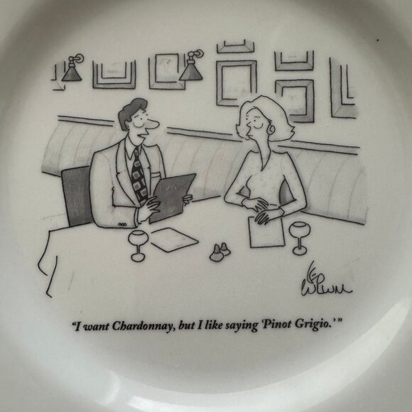 LOT OF 6 THE NEW YORKER CARTOON COMIC WINE THEME PLATES RESTORATION HARDWARE - Picture 4 of 16